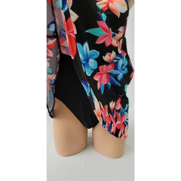 Swim Solutions bow front black floral swim dress Size 8 NWT - Picture 6 of 7